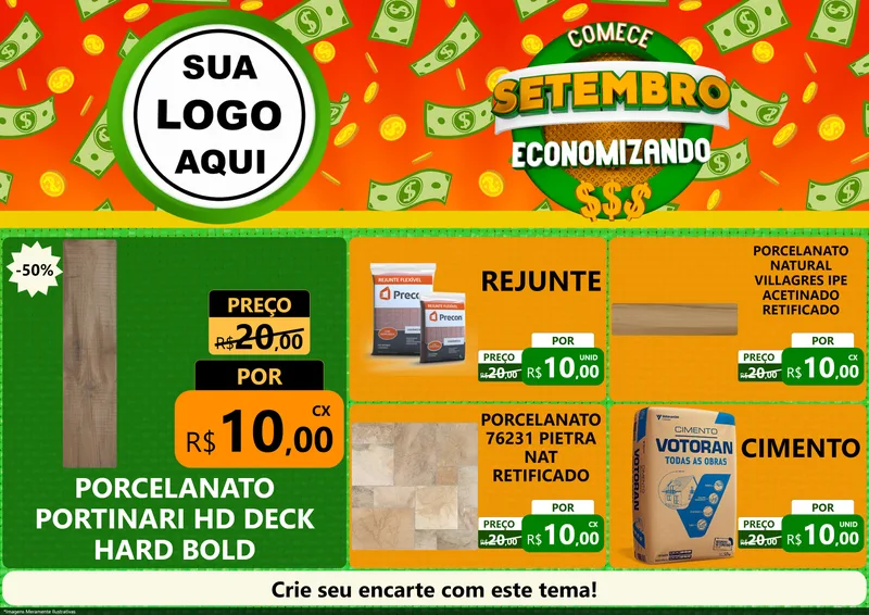 Modelo de Encarte para Encarte A4 Horizontal com o tema Comece Setembro Economizando para Pisos e revestimentos