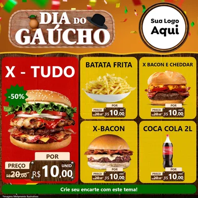 Modelo de Rede Social para Feed Facebook com o tema Dia do Gaúcho para Hamburgueria