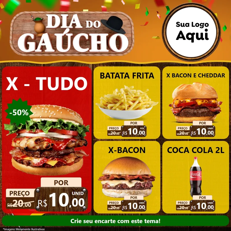 Modelo de Rede Social para Feed Facebook com o tema Dia do Gaúcho para Hamburgueria