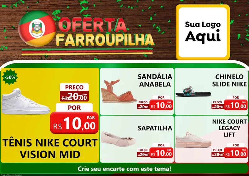 Modelo de Encarte para Encarte A4 Horizontal com o tema Oferta Farroupilha para Calçados