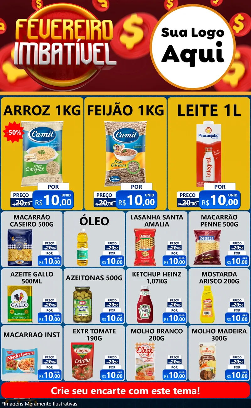 Modelo de Encarte para Encarte Grande com o tema Fevereiro Imbatível para Supermercado
