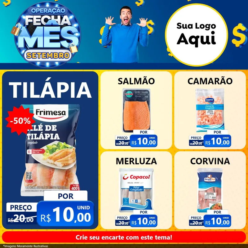 Modelo de Rede Social para Feed Facebook com o tema Operação Fecha Mês Setembro para Peixaria
