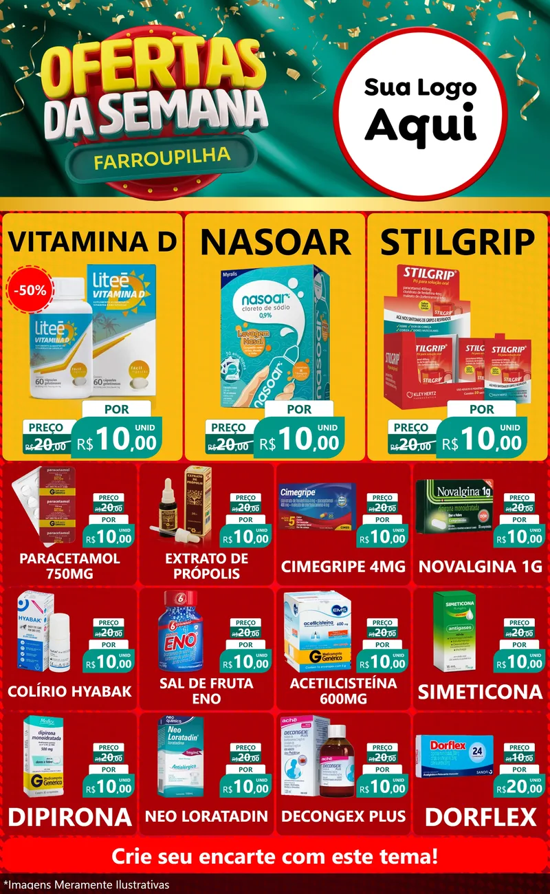 Modelo de Encarte para Encarte Grande com o tema Ofertas da Semana Farroupilha para Farmácia