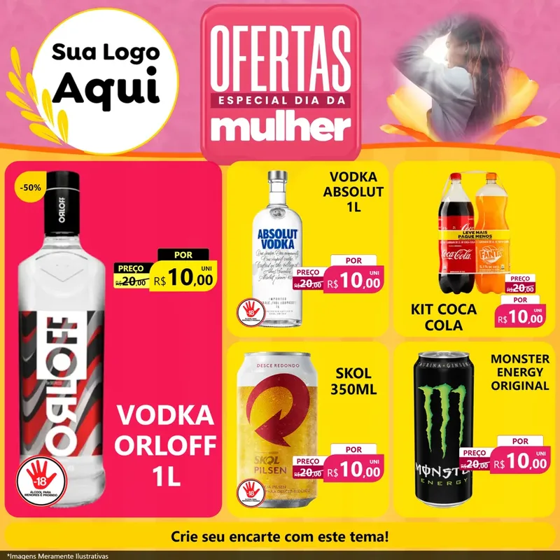 Modelo de Rede Social para Feed Facebook com o tema Ofertas - Especial Dia Das Mulheres para Distribuidora de bebidas