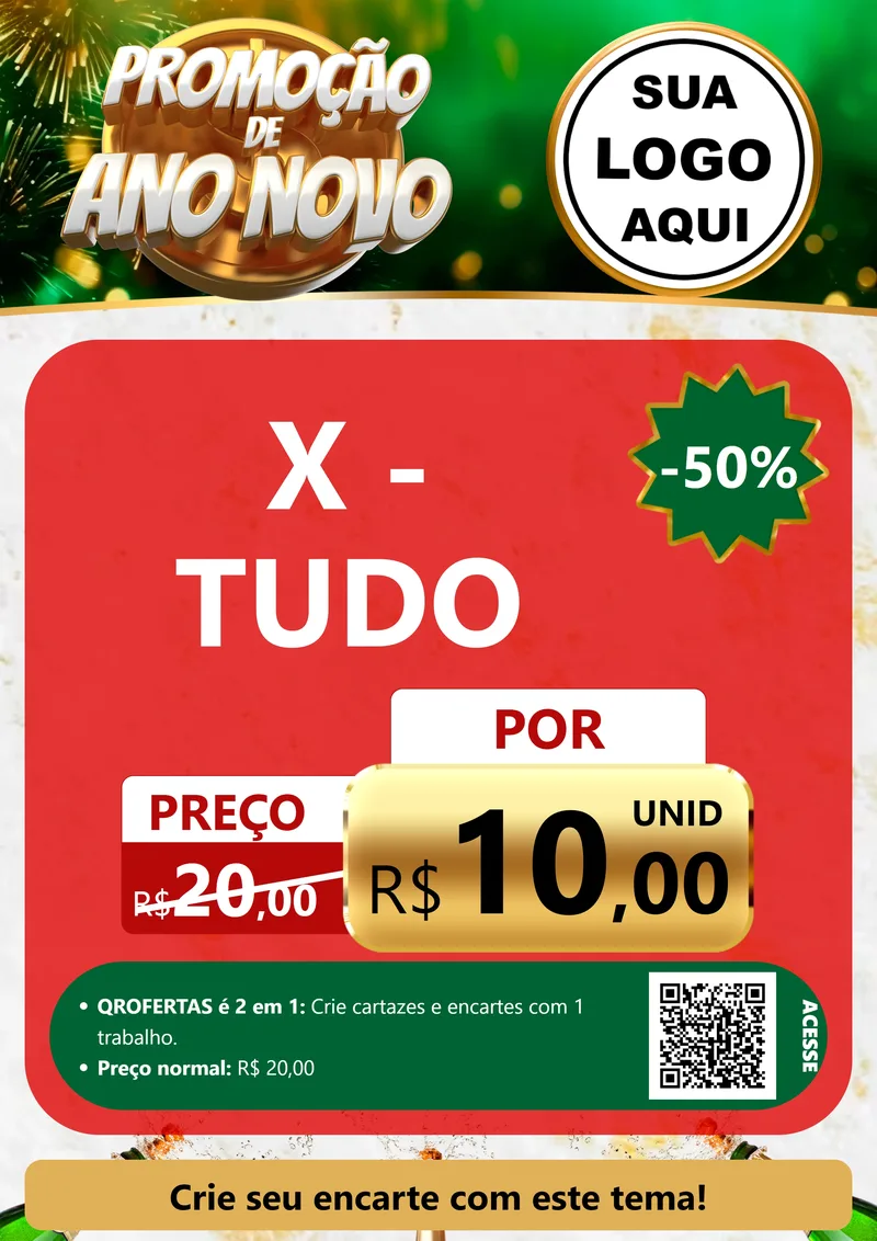 Modelo de Cartaz para Cartaz A4 Vertical com o tema Promoção de Ano Novo para Hamburgueria