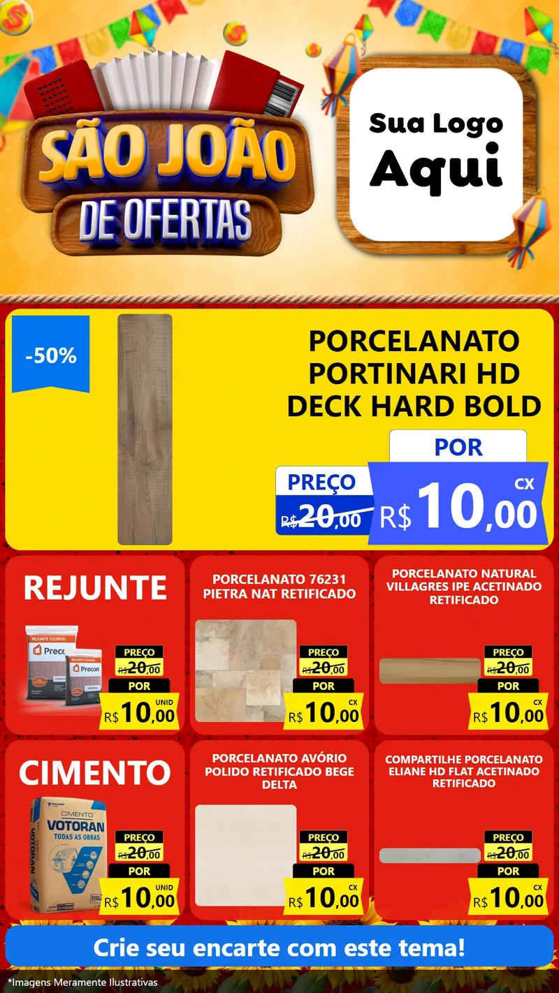 Modelo de Rede Social para Stories com o tema São João de Ofertas para Pisos e revestimentos