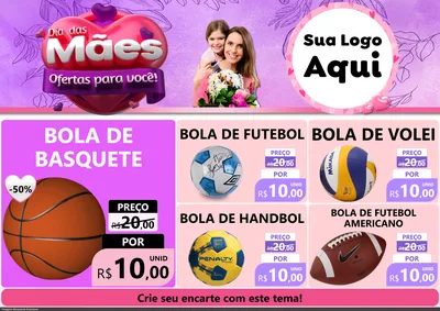 Modelo de Encarte para Encarte A4 Horizontal com o tema Dia das Mães Ofertas para Você! para Artigos Esportivos