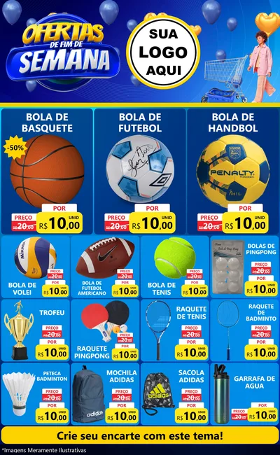 Modelo de Encarte para Encarte Grande com o tema Ofertas de Fim de Semana para Artigos Esportivos