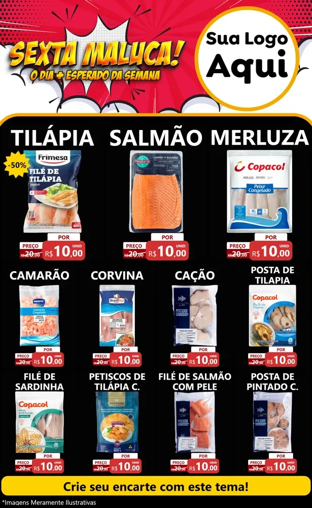 Modelo de Encarte para Encarte Grande com o tema Sexta Maluca! para Peixaria