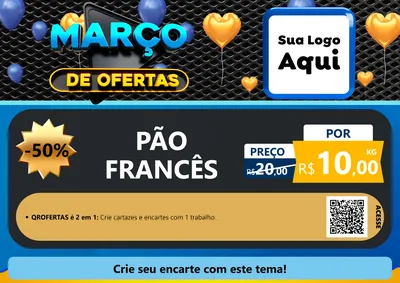 Modelo de Cartaz para Cartaz A4 Horizontal com o tema Março de Ofertas para Padaria