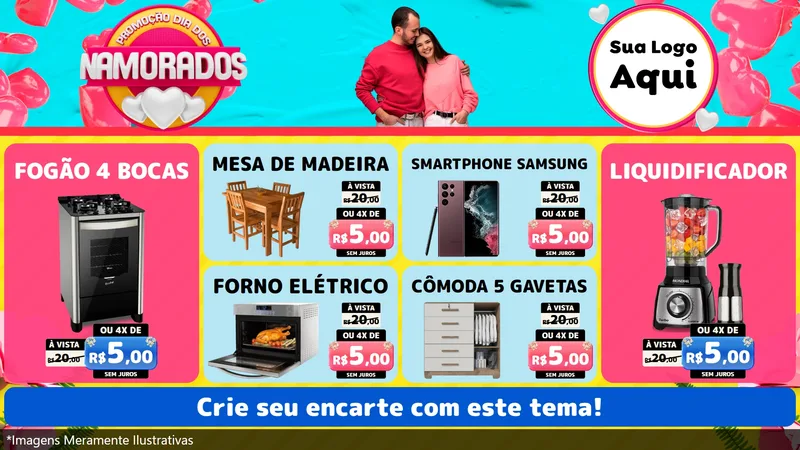 Modelo de TV para TV Horizontal com o tema Promoção Dia dos Namorados para Móveis e Eletro