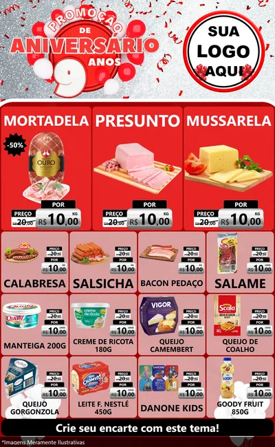 Modelo de Encarte para Encarte Grande com o tema Promoção de Aniversário - 9 Anos para Frios e Laticínios