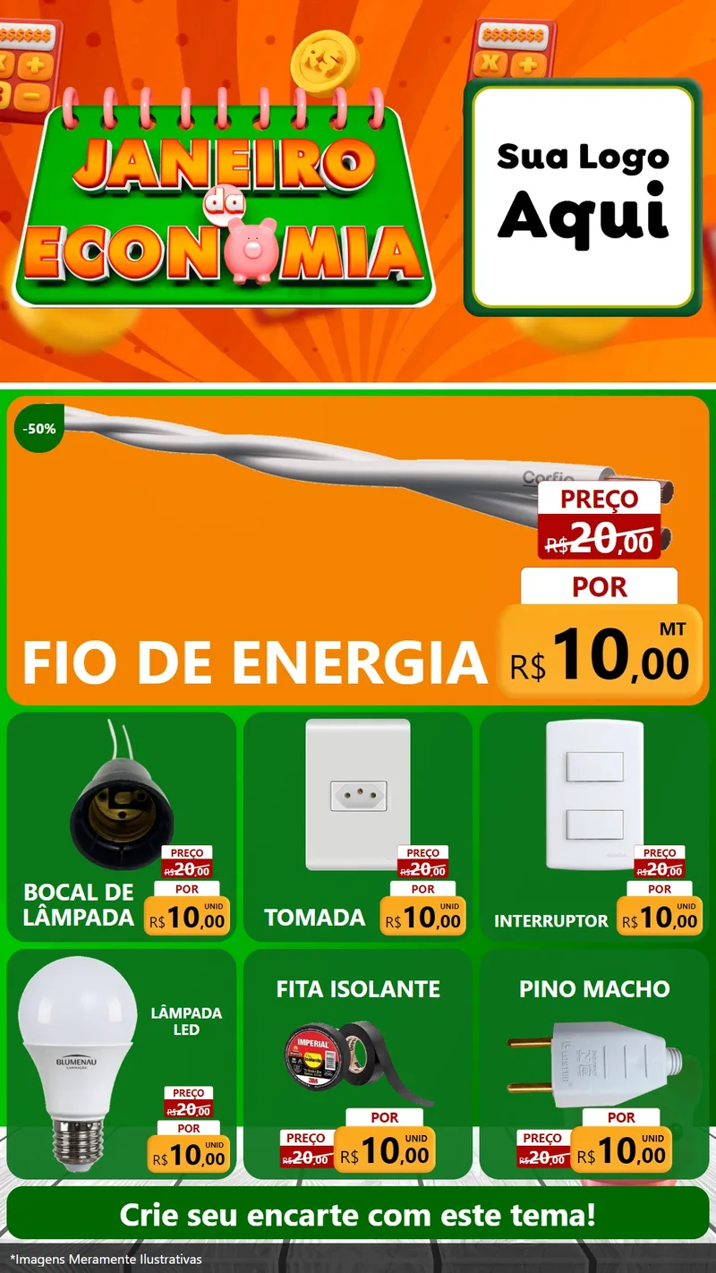 Modelo de Rede Social para Stories com o tema Janeiro da Economia para Materiais Elétricos
