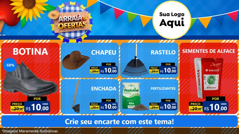 Modelo de TV para TV Horizontal com o tema Arraiá de Ofertas para Agropecuária