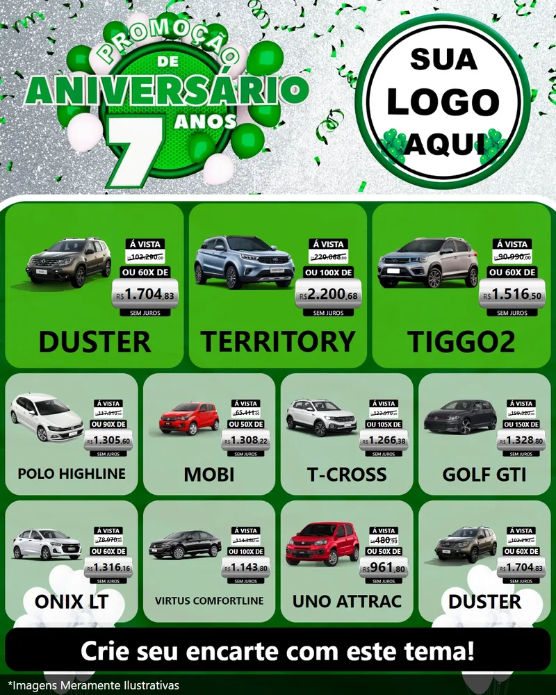 Modelo de Rede Social para Feed Instagram com o tema Promoção de Aniversário - 7 Anos para Concessionaria de Carros