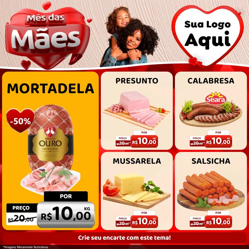 Modelo de Rede Social para Feed Facebook com o tema Mês das Mães para Frios e Laticínios