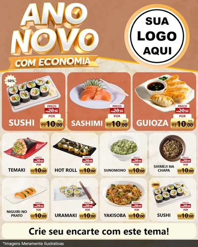 Modelo de Rede Social para Feed Instagram com o tema Ano Novo Com Economia para Comida japonesa