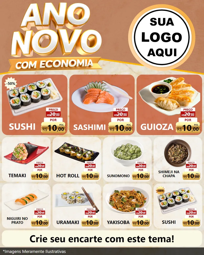 Modelo de Rede Social para Feed Instagram com o tema Ano Novo Com Economia para Comida japonesa