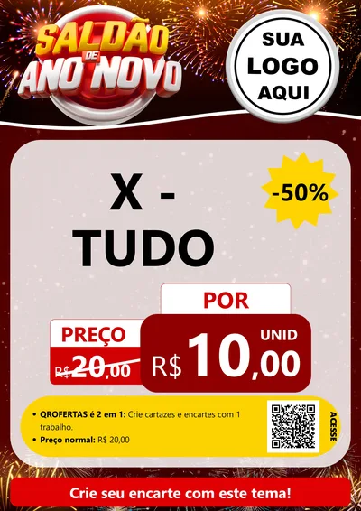 Modelo de Cartaz para Cartaz A4 Vertical com o tema Saldão de Ano Novo para Hamburgueria