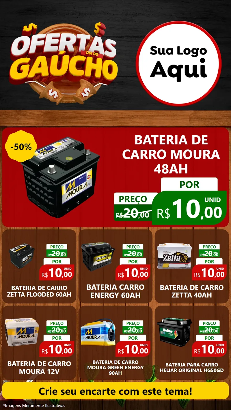 Modelo de Rede Social para Stories com o tema Ofertas Dia do Gaúcho para Baterias Elétricas