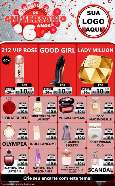 Modelo de Encarte para Encarte Grande com o tema Promoção de Aniversário - 6 Anos para Perfumes