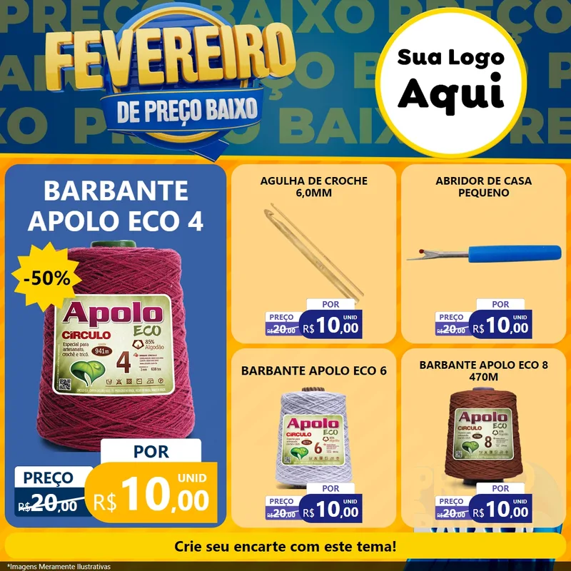 Modelo de Rede Social para Feed Facebook com o tema Fevereiro de Preço Baixo para Armarinho e Aviamentos