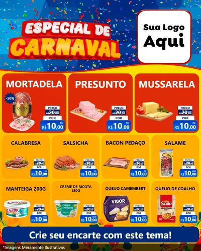 Modelo de Rede Social para Feed Instagram com o tema Especial de Carnaval para Frios e Laticínios