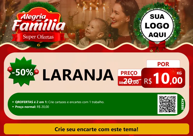 Modelo de Cartaz para Cartaz A4 Horizontal com o tema Alegria Em Família - Super Ofertas para Hortifrúti