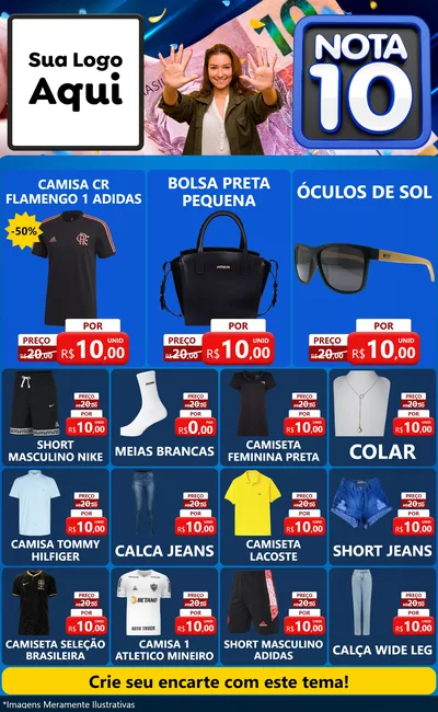 Modelo de Encarte para Encarte Grande com o tema Nota 10 para Roupas e acessórios