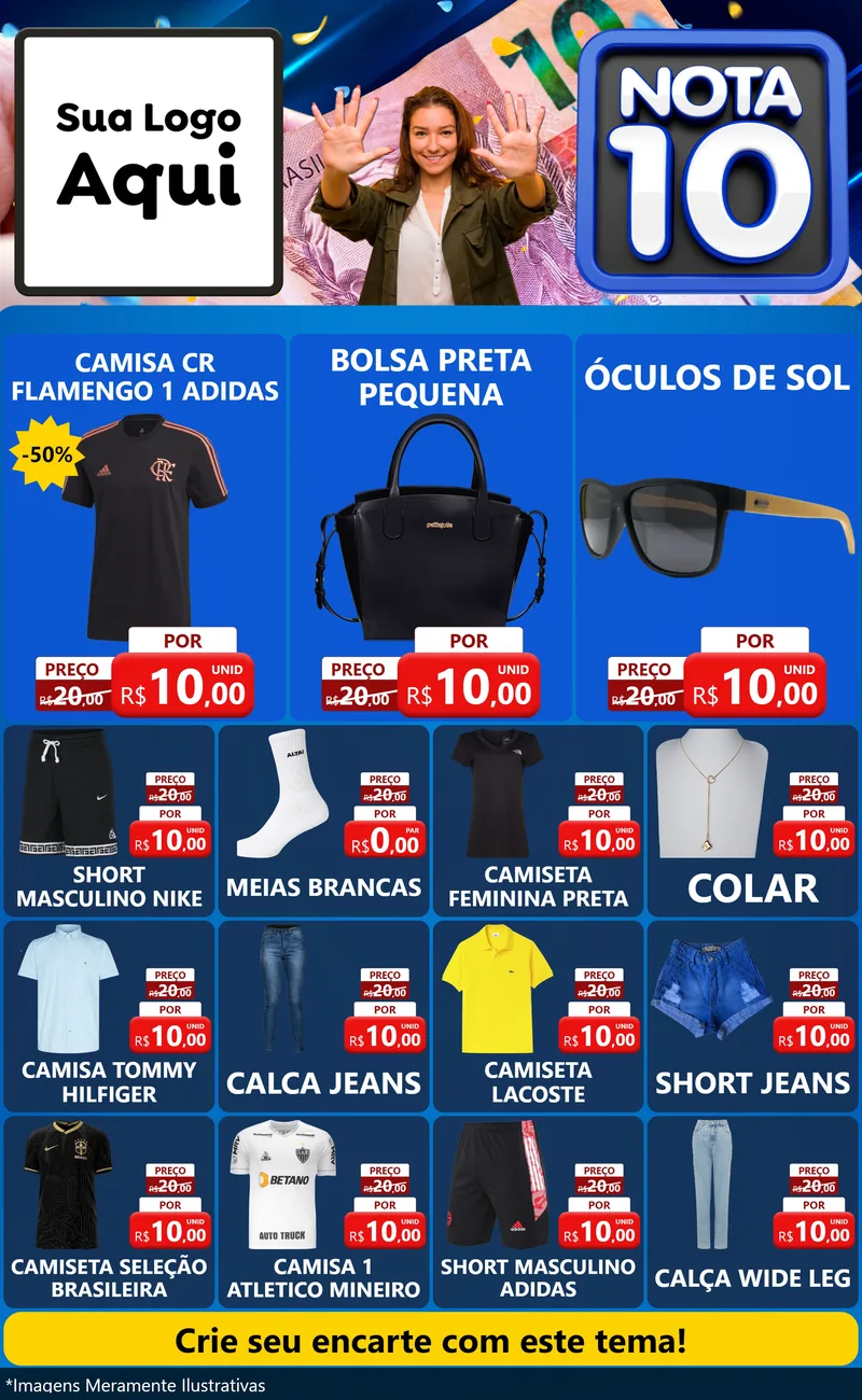 Modelo de Encarte para Encarte Grande com o tema Nota 10 para Roupas e acessórios