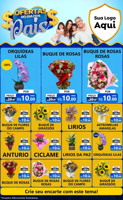 Modelo de Encarte para Encarte Grande com o tema Ofertas do Dia dos Pais para Floricultura e jardim