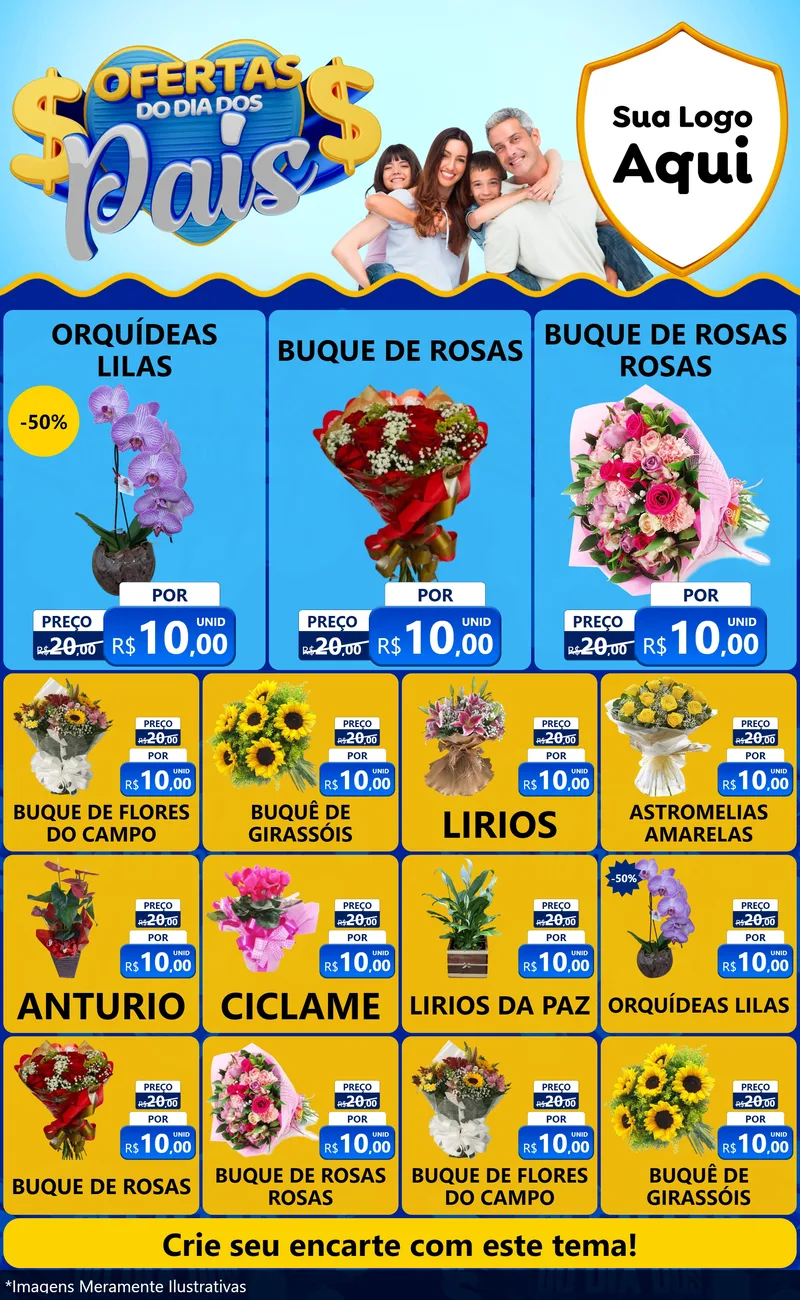 Modelo de Encarte para Encarte Grande com o tema Ofertas do Dia dos Pais para Floricultura e jardim