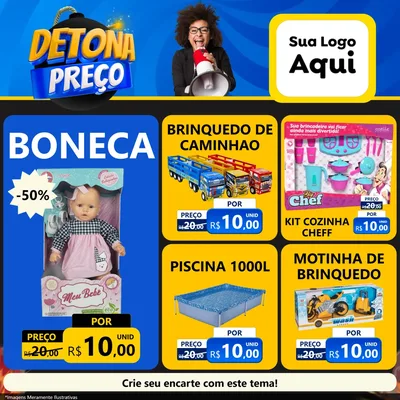 Modelo de Rede Social para Feed Facebook com o tema Detona Preços para Brinquedos