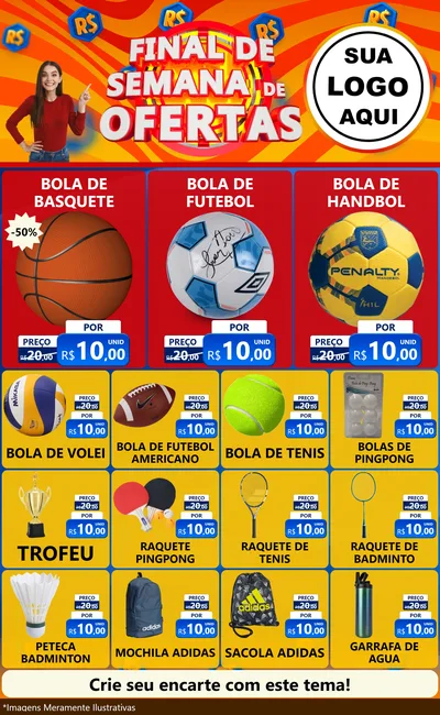 Modelo de Encarte para Encarte Grande com o tema Final de Semana de Ofertas para Artigos Esportivos