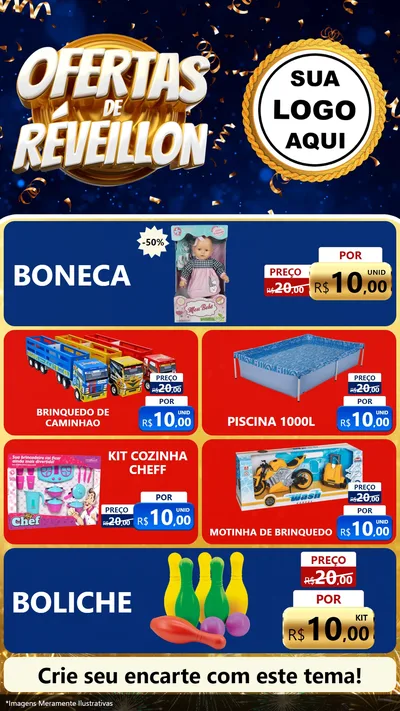 Modelo de TV para TV Vertical com o tema Ofertas de Réveillon para Brinquedos
