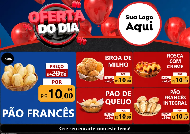 Modelo de Encarte para Encarte A4 Horizontal com o tema Oferta do Dia para Padaria