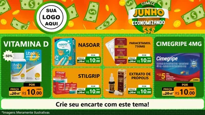 Modelo de TV para TV Horizontal com o tema Comece Junho Economizando para Farmácia