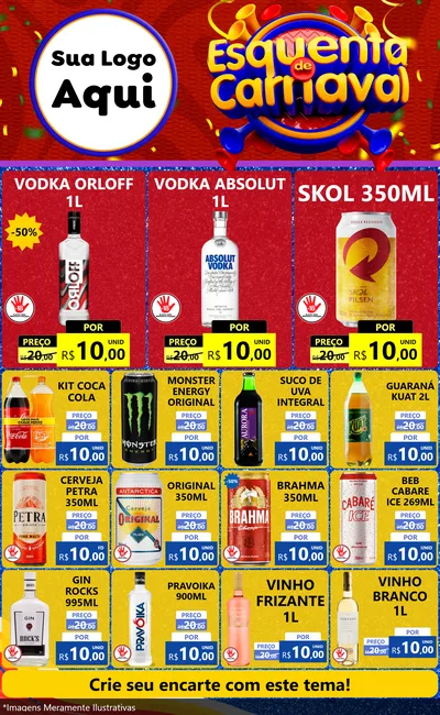 Modelo de Encarte para Encarte Grande com o tema Esquenta de Carnaval para Distribuidora de bebidas