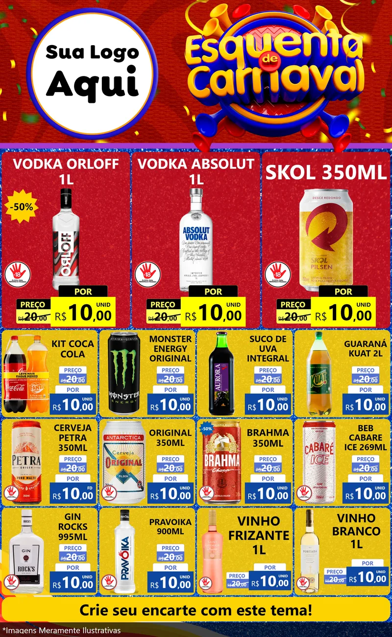 Modelo de Encarte para Encarte Grande com o tema Esquenta de Carnaval para Distribuidora de bebidas