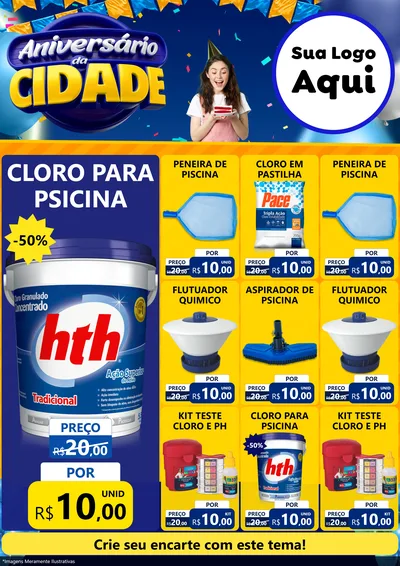 Modelo de Encarte para Encarte A4 Vertical com o tema Aniversário da Cidade para Produtos para Piscina