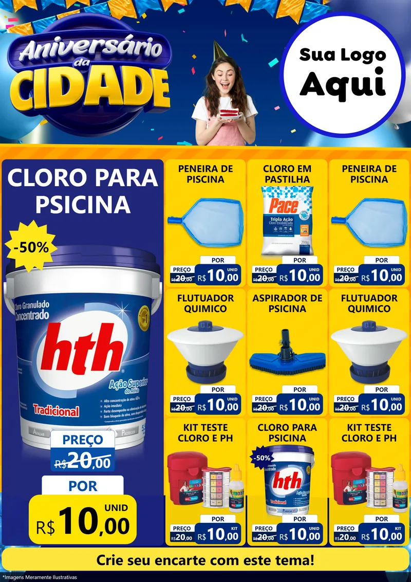 Modelo de Encarte para Encarte A4 Vertical com o tema Aniversário da Cidade para Produtos para Piscina