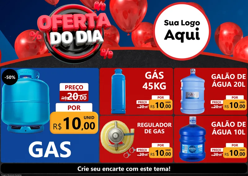 Modelo de Encarte para Encarte A4 Horizontal com o tema Oferta do Dia para Água e gás