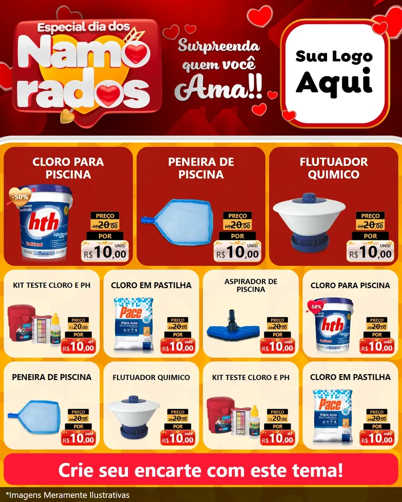 Modelo de Rede Social para Feed Instagram com o tema Especial Dia dos Namorados para Produtos para Piscina