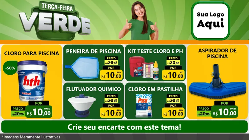 Modelo de TV para TV Horizontal com o tema Terça - Feira Verde para Produtos para Piscina