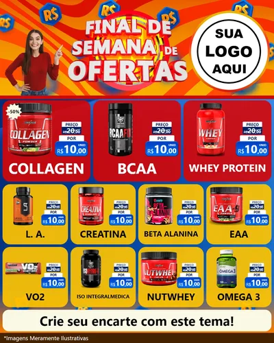 Modelo de Rede Social para Feed Instagram com o tema Final de Semana de Ofertas para Suplementos alimentares