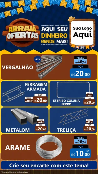 Modelo de TV para TV Vertical com o tema Arraiá de Ofertas - Junina para Ferragens