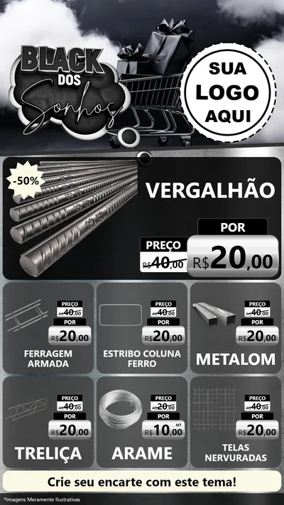 Modelo de Rede Social para Stories com o tema Black dos Sonhos para Ferragens