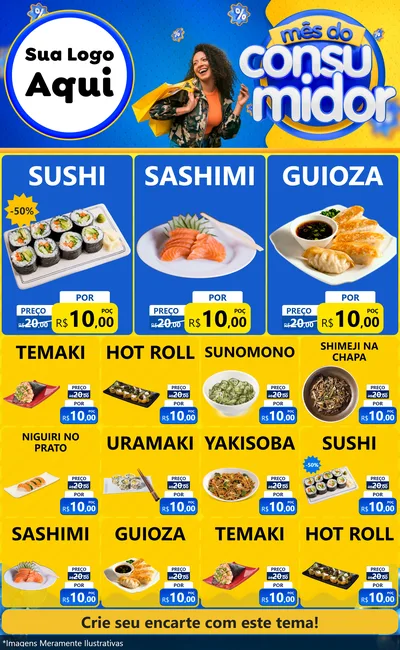 Modelo de Encarte para Encarte Grande com o tema Mês do Consumidor para Comida japonesa