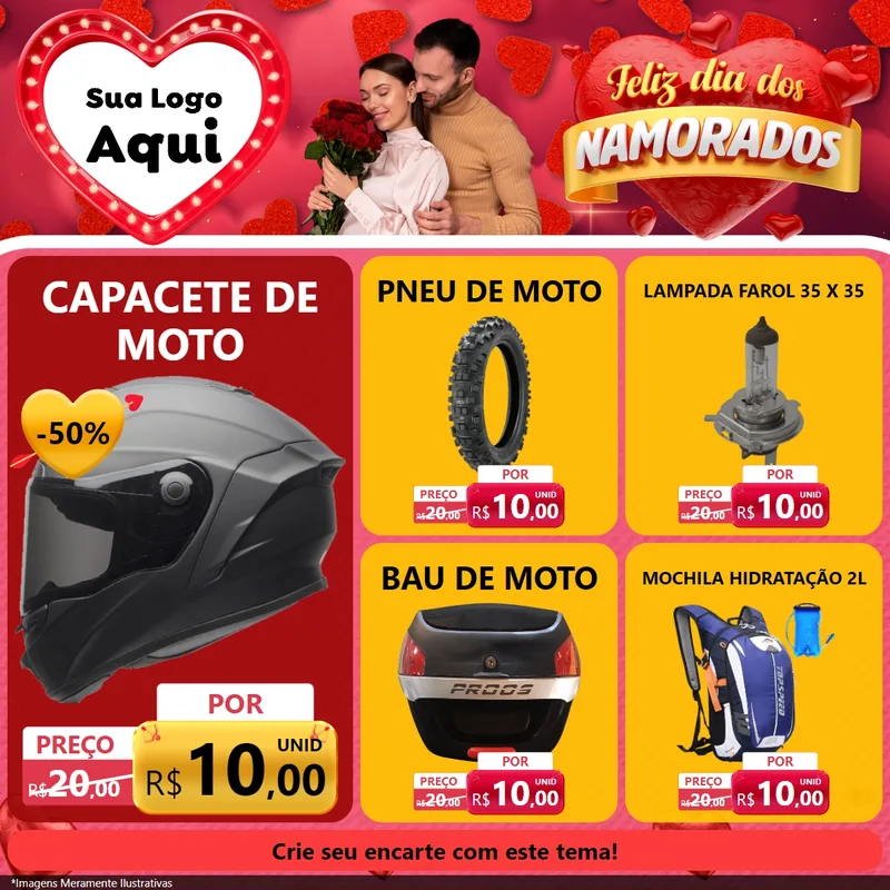 Modelo de Rede Social para Feed Facebook com o tema Feliz Dia Dos Namorados para Moto peças