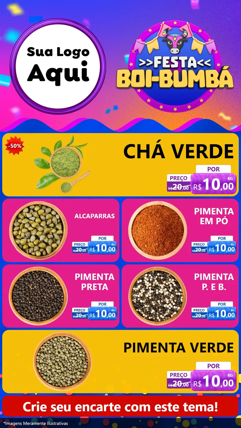 Modelo de TV para TV Vertical com o tema Festa Boi-Bumbá para Produtos Naturais
